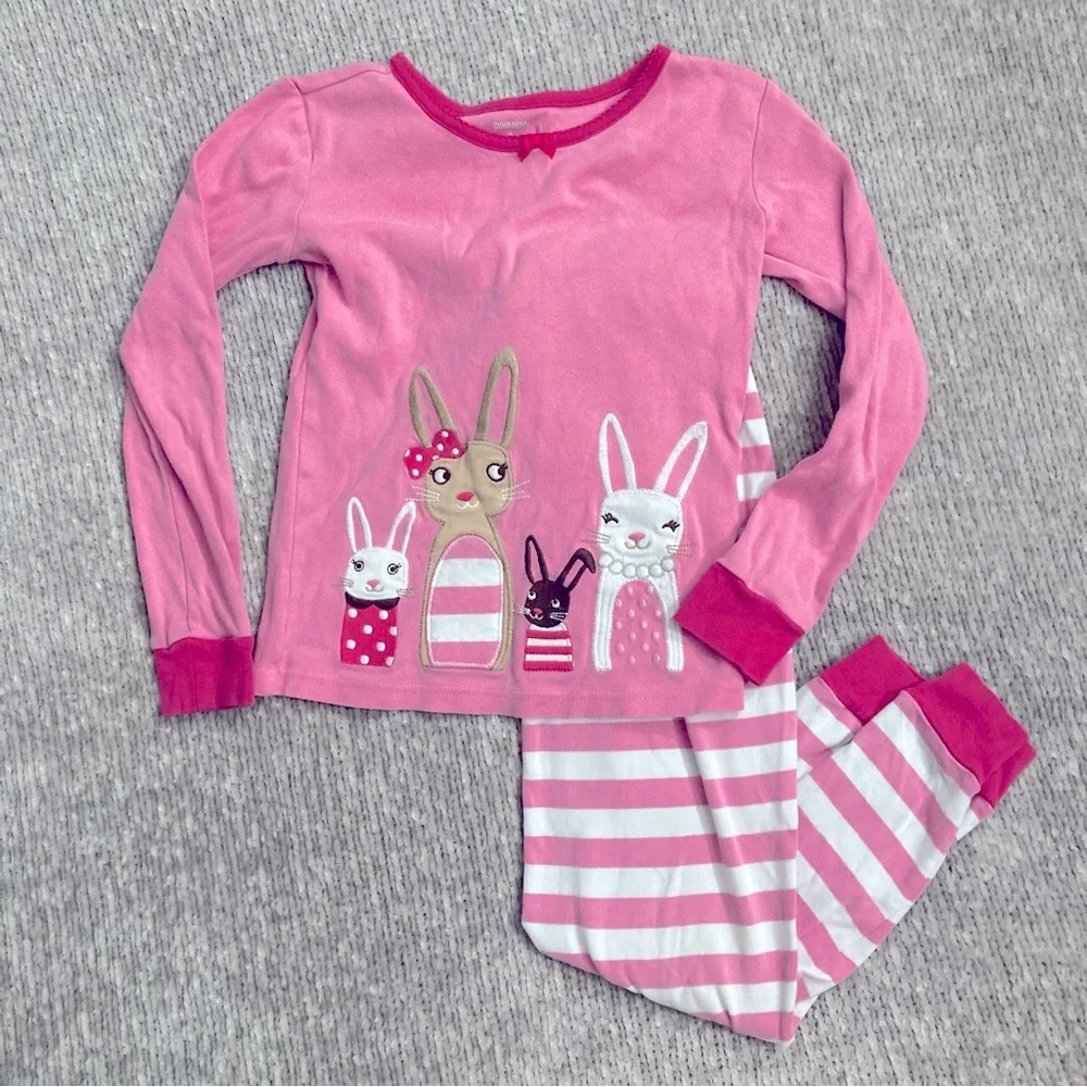 Gymboree Pink Bunny Pajama Set Size 8 Long Sleeve Striped Cotton PJs